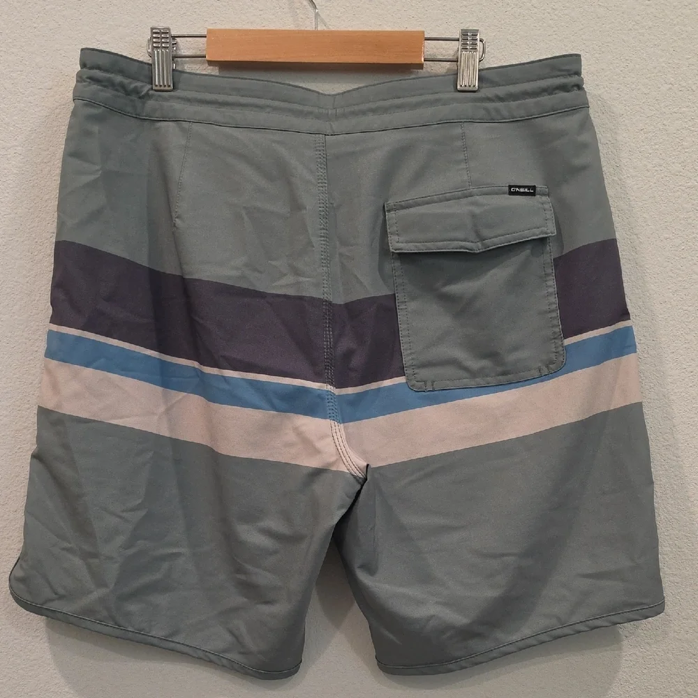 O'Neill Cruzers Sage Green Boardshorts with Grey, Blue & Tan Stripes